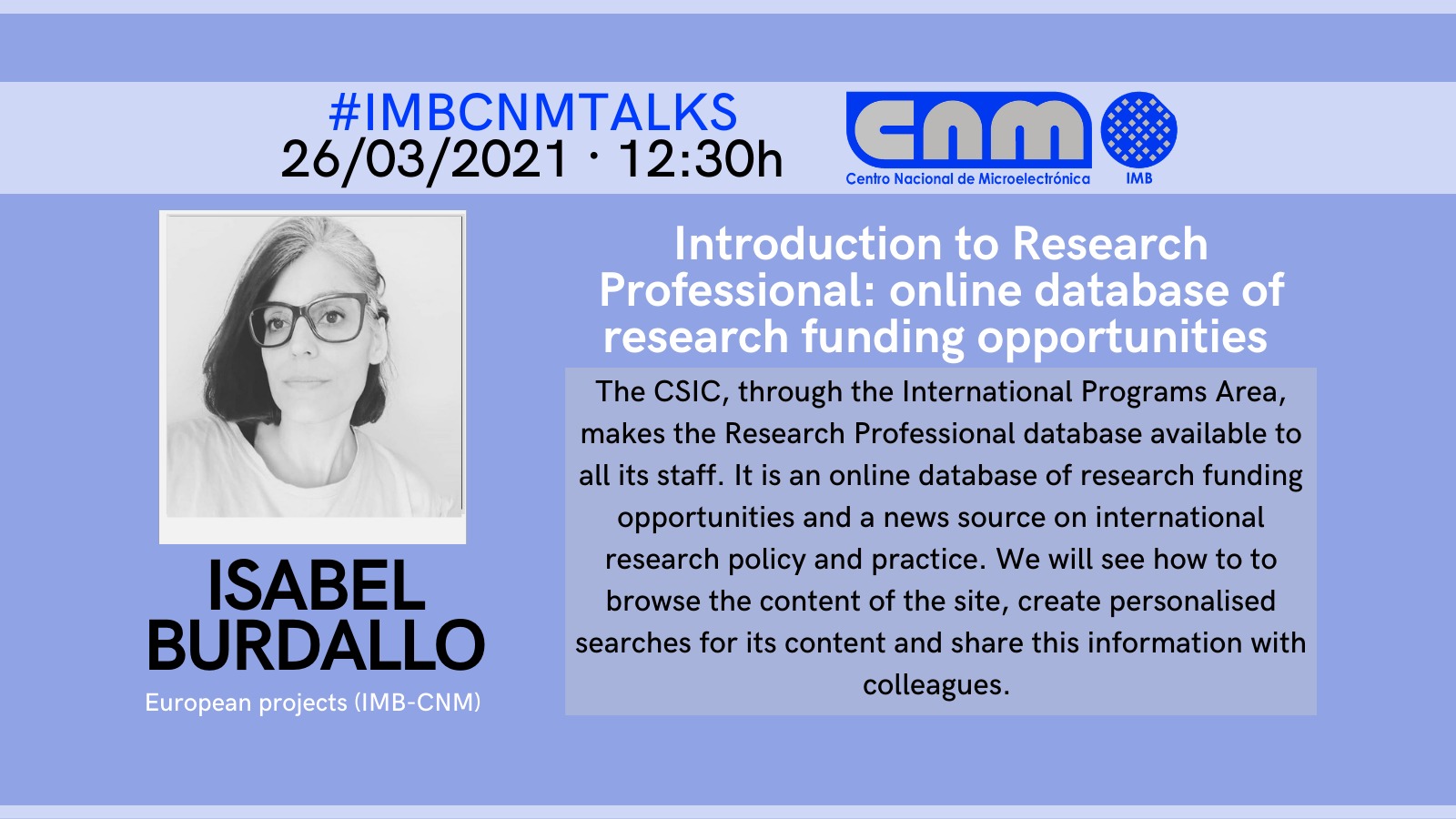 IMB-CNM Talks Isabel Burdallo - March 2021
