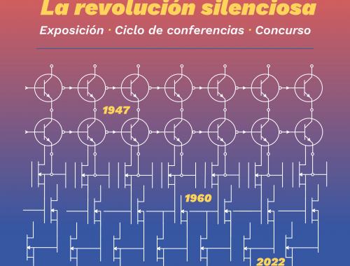 Cartel 75 años de la invención del transistor. Exposición, concurso, ciclo de conferencias