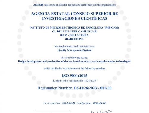 Certificado del Sistema de Gestión de la Calidad IMB-CNM-CSIC IQNET