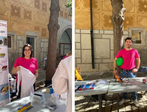 Laura Lefaix i Marc Navarro a la Fira Ciència en Equip de Girona amb un taller microelectrònic