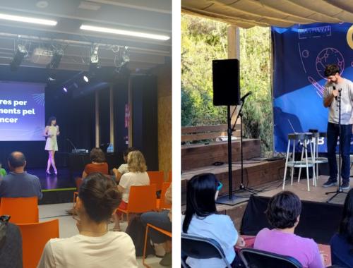 Muntatge de dues fotos amb les xerrades de Carla Riera Llobet i Ferran Pujol per la Nit de la Recerca