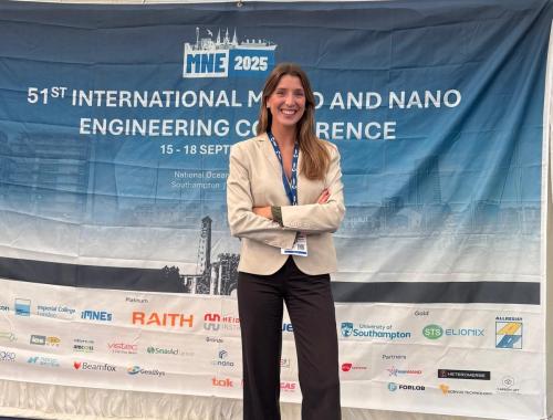 Núria Termes at the entrance of the MNE 2025 conference