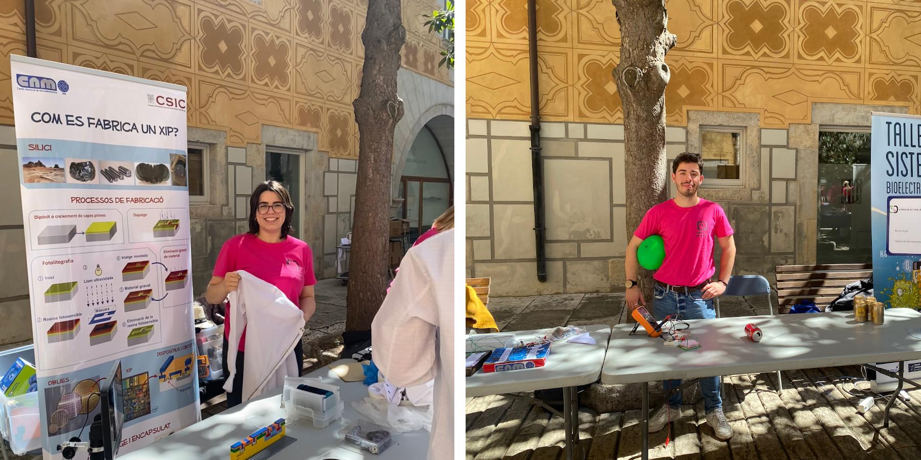 Laura Lefaix i Marc Navarro a la Fira Ciència en Equip de Girona amb un taller microelectrònic