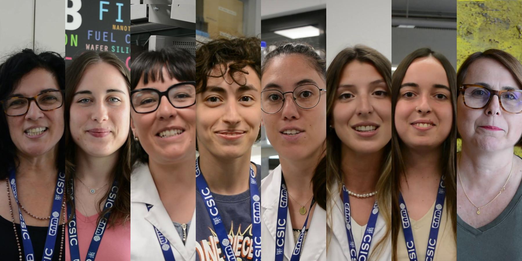 Composición con las caras de ingenieras del IMB-CNM: Marta Duch, Eva Deltor, Stella Vallejos, Mariana Raya, Denise Marrero, Núria Termes, Eva Casals y Mari Carmen Porto