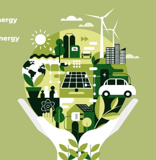 Composición con unas manos que sujetan la Tierra con ejemplos de energía limpia y el título "IMB-CNM drives energy transition with innovative clean energy projects". iStock